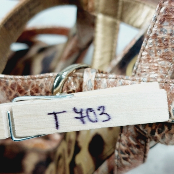 Sam Edelman Taryn Snakeskin Brown Tan High Heel Platform Sandals T703 - Picture 13 of 13